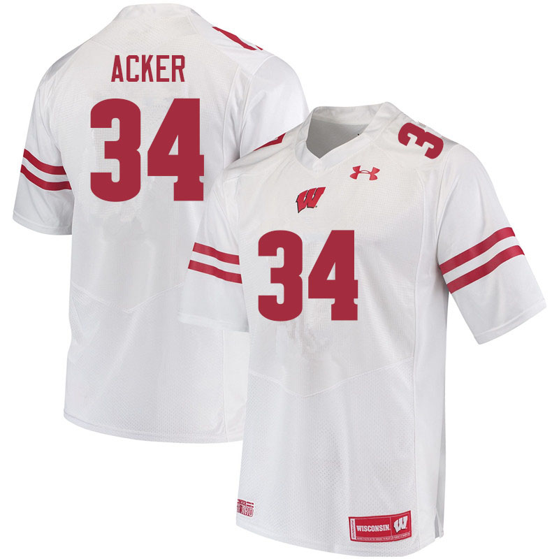 Men #34 Jackson Acker Wisconsin Badgers College Football Jerseys Sale-White - Click Image to Close